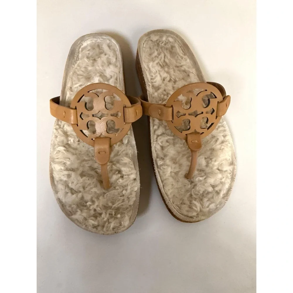 Tory Burch MILLER CLOUD Sandal Cork Shearling Caramel Size 8 Style 86568